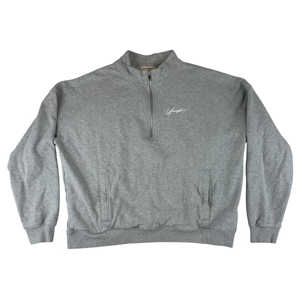 YoungLA 520 Quarter Zip Pullover Mens Large Gray Cotton Mock Neck YLA2539
